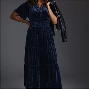 Anthropologie Somerset Velvet Maxi Dress- Cobalt Navy- XL- EUC